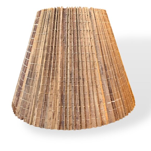VTG MCM 60s Rattan Lamp Shade Pleated Palm Leaf Bamboo Natural Brown 15.5"Tall - Picture 3 of 16